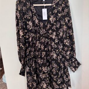 Floral Long Sleeve Dress - Gold Shimmer   NWT